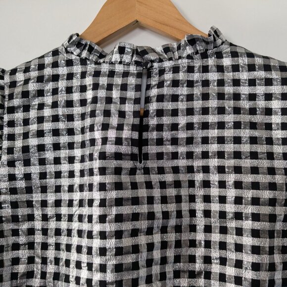 J. Crew Top Women's Medium Silver Black Lurex Sleeveless Metallic Ruffle NWT - Picture 9 of 15